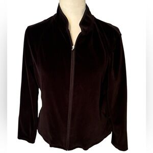 TALBOTS Petites Black Velour Warmup Jacket Size Large